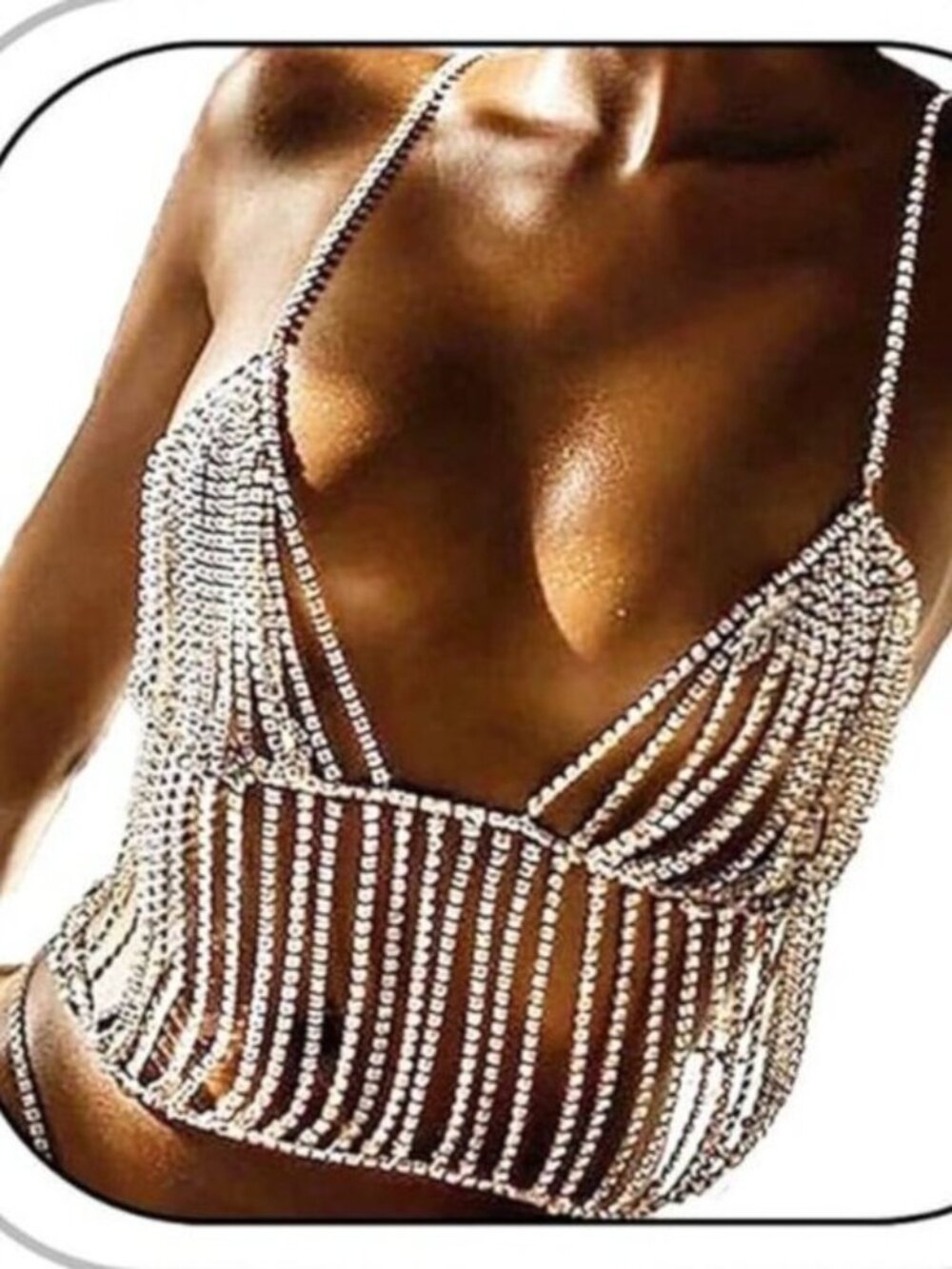 Rhinestone Body Chain Bra Silver Chain Top